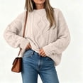 thumbnail image 5 of YHAJDS Women's Cable Knit Sweaters Solid Color Long Sleeve Crew Neck Loose Knit Pullover Top, 5 of 5