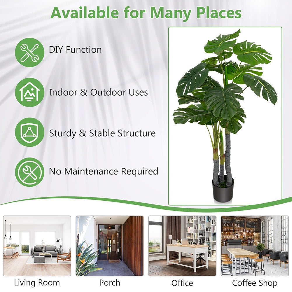 Kadyn 4 FT Artificial Tree, Artificial Monstera Palm Tree for Indoor, Fake Plant Tree for Outdoor, Green