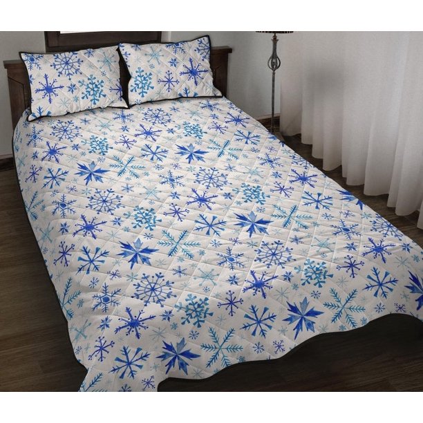 Juego de cama edredón con estampado de copos de nieve azules