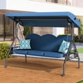 thumbnail image 6 of zzw 3-Person Porch Swing with Stand, 800lb Capacity & Adjustable Canopy | 2-in-1 Convertible Outdoor Swing Bed with Removable Cushion for Patio, Garden, Deck, Blue, 6 of 9