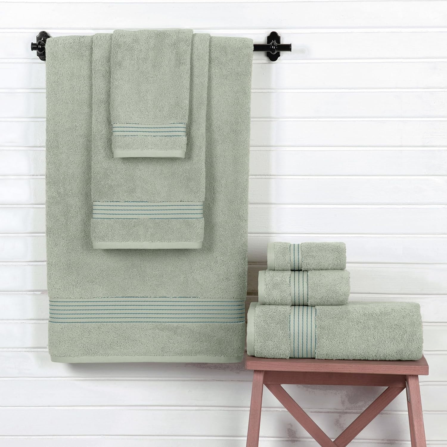 Elegant Comfort Solid Print 100% Turkish Cotton Towels & Washcloths, Mint Green, 6 Count