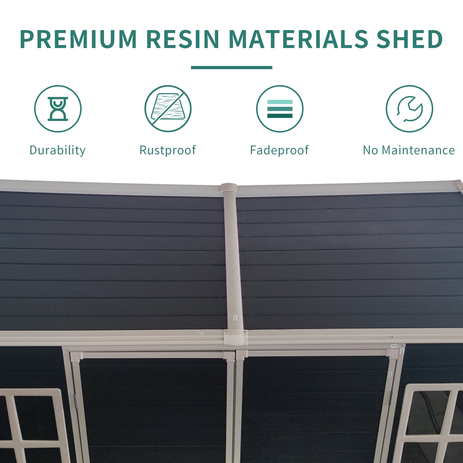8x4 ft Outdoor Resin Storage Shed with Floor, Waterproof Plastic Patio Outdoor Storage Shed with Lockable Door for Garden Tools, Bicycles, Trash Cans, Backyard, Patio, Lawn (Black)