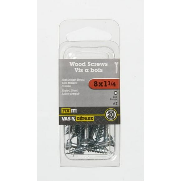 Vis bois tt plate 8 x 1-1/4 po plq 20 pièces Utilisé en remplacement des clous pour une force de maintien supérieure et là où un démontage est requis.