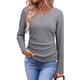 thumbnail image 2 of Tops Casuales para Mujer, Cuello en V, Camisas de Larga, Túnicas Básicas con Frunces Lisos, Blusas Gris XXL, 2 of 7