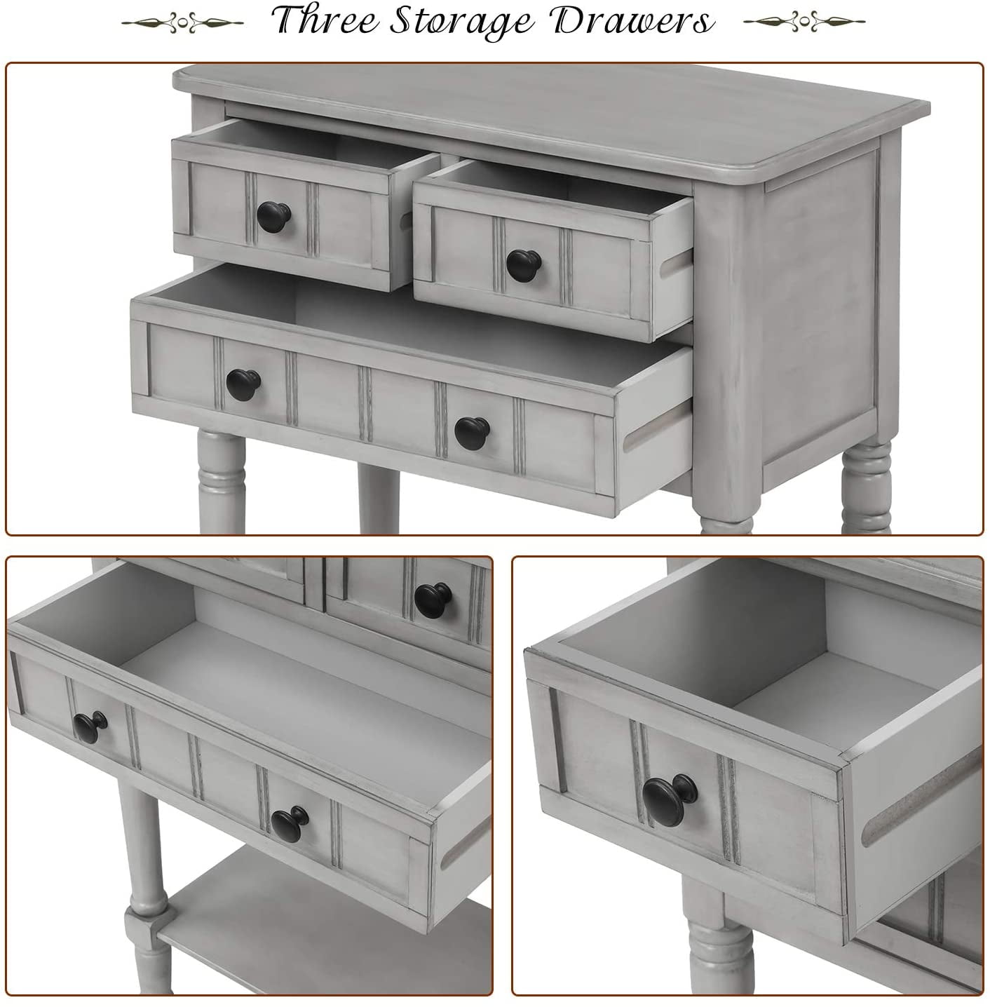 Harper & Bright Designs Narrow Console Table Entryway Table Slim Sofa Table with Three Storage Drawers and Bottom Shelf Wood Side Table for Living Room