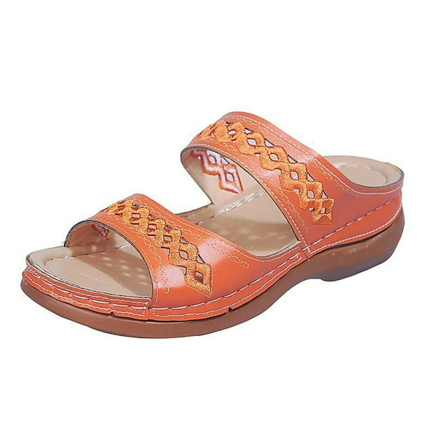 yulier Wedge Sandals for Women Wide Width Womens Orthopedic Sandals Two Band Strap Slide Sandals Arch Support Slides (Orange)