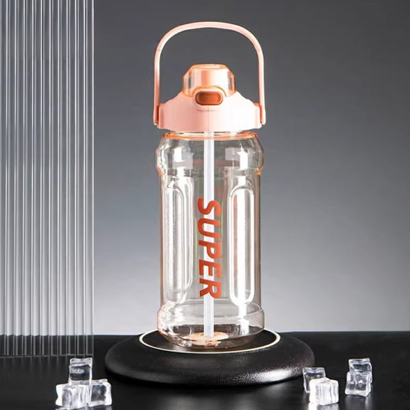 Cififendec Large Capacity Sports Water Bottle, 2000ml, BPA-Free Leak-Proof Practical Bottle with Straw and Handle for Gym, Outdoor and Daily Use, Pink