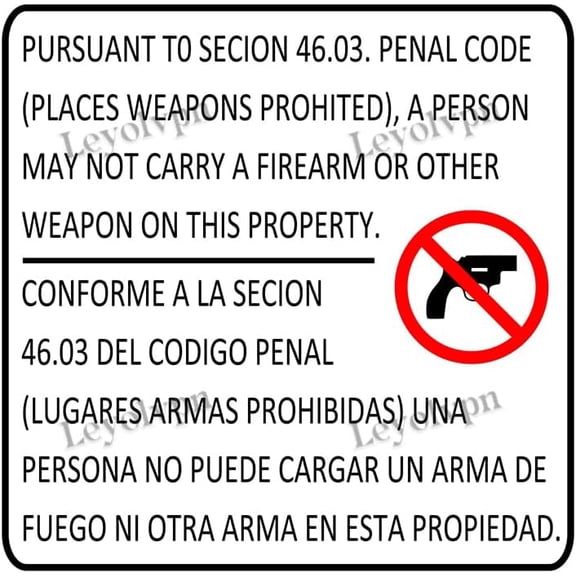 Metal Sign New - Texas 46.03 Gun Law Signs (Places Weapons Prohibited) #2, 12×12 Inches, Rust Free Waterproof, Fade and Scratch Resistant, Suitable for Indoor and Outdoor