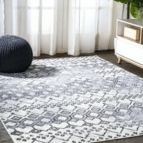 JONATHAN Y MOROCCAN HYPE 5 x 8 Area Rug, Azmar Moroccan Geometric Distressed - Ivory/Black, MOH504A-5