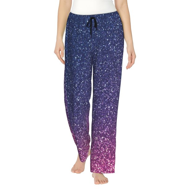 Fotbe Violet Glitter Pantalones de Pijama para Mujer, Pantalones de Dormir, Pantalones Pj con Cordón y Bolsillos-X-Large