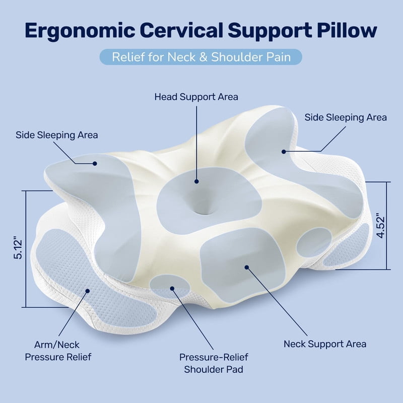 Kelno Ergonomic Contour Memory Foam Pillow Cervical Support with Dual Height Arm Grooves Breathable Washable Cover for Side, Pure White