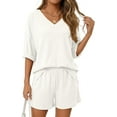 thumbnail image 4 of PRETTYGARDEN Womens 2 Piece Sets Oversized Vneck Half Sleeve Tops Shorts Lounge Set Casual Summer Travel Beach Outfits, 4 of 9