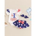 thumbnail image 2 of Suealasg Baby Girls 4th of July Outfit Short Sleeves Letter Print Rompers +Skirt Bodysuit +Headband 3 6 12 18 Months Newborn Girls Independence Day Patriotic Party Clothes, 2 of 7