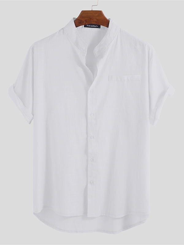 collarless button down mens shirt