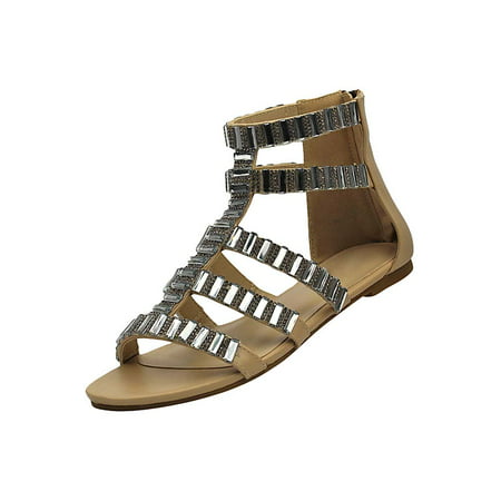 Nude Gladiator Jeweled Womens Flat Sandals - Walmart.com