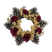 Cinvoph 2pcs Candle Ring Wreath Valentine’s Day, Faux Roses Pinecones Table Candlestick Holder for Romantic Wedding Party Gatherings Housewarming Decor 8"x8"x1"