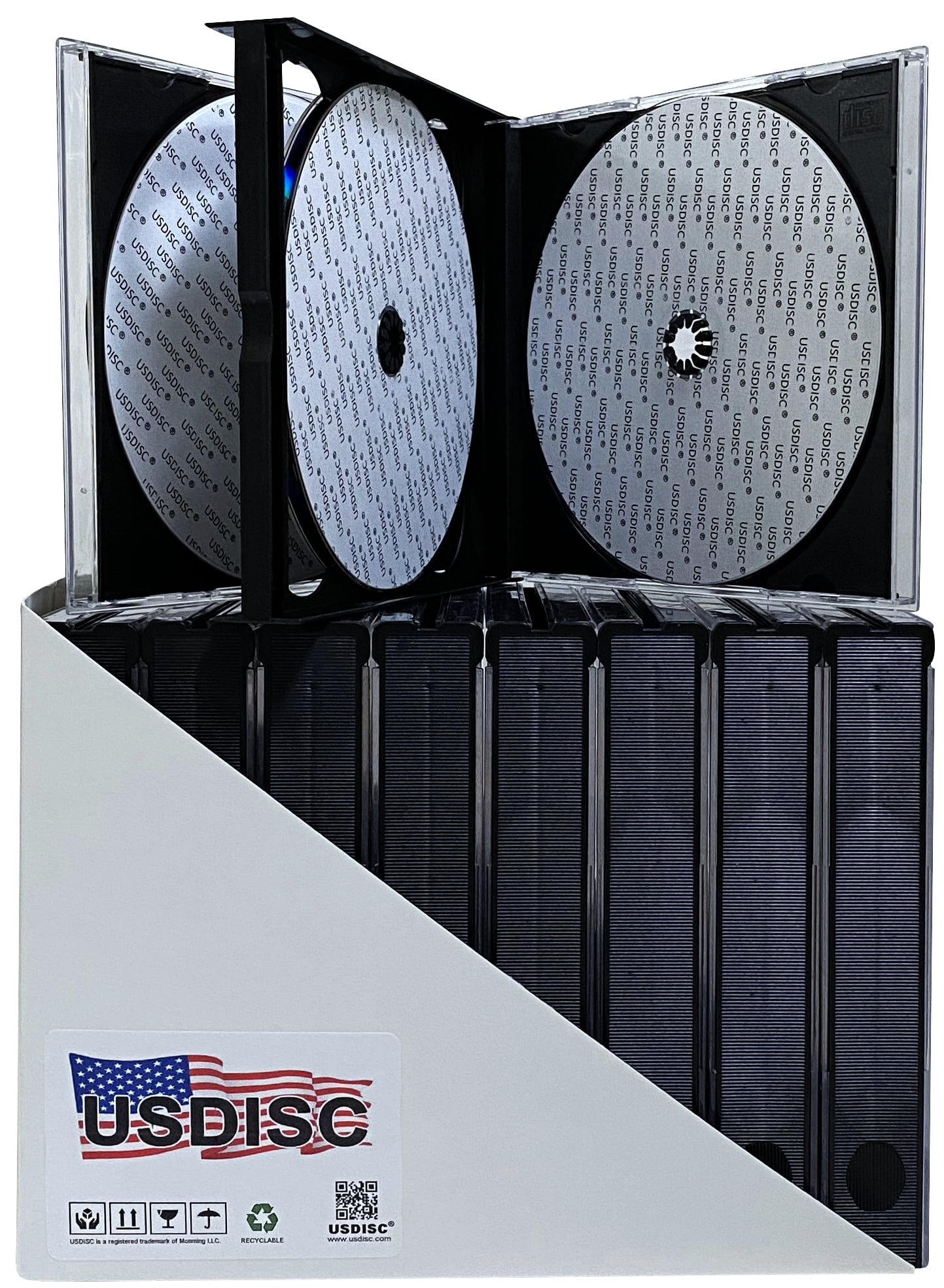 USDISC CD Jewel Cases Chubby 22mm, Quadruple 4 Disc, Black, Pack Of 200