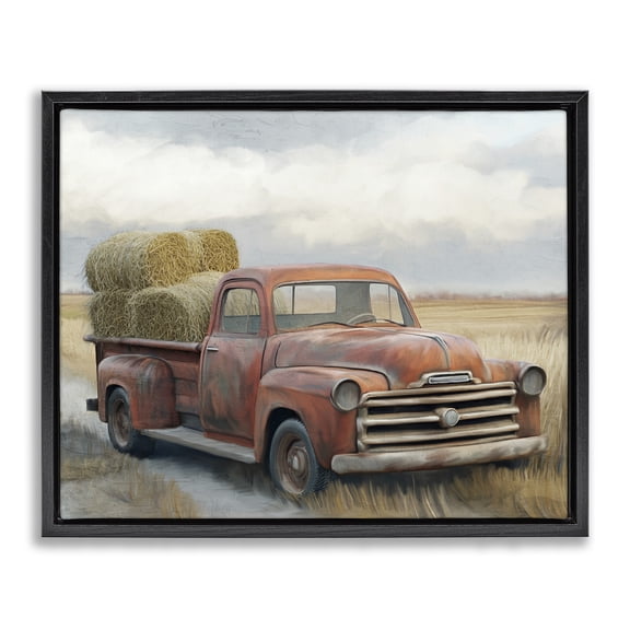 Stupell Industries French Country Hay Time Farm Truck Load Black Floating Frame Canvas Art, 21 x 17, by Kim Allen
