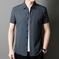 thumbnail image 4 of IWRICH Strip Shirts for Men Short Sleeve Button down Shirt Casual Formal Business Regular Fit Shirts with Pocket Navy XXL, 4 of 6