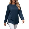 thumbnail image 4 of Inverlee Women's Raglan Shoulder Side Button Crew Neck Sweatshirt Curved Hem Long Sleeve Loose Fit Multi Color Commute Casual Tops Navy M, 4 of 7