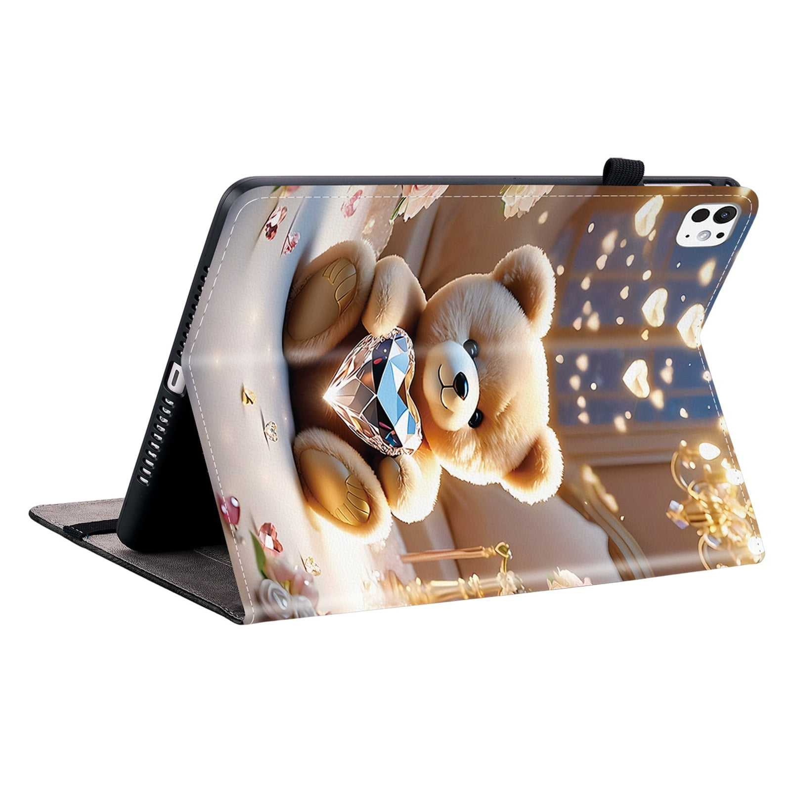 For iPad 6th 5th Generation 9.7" Case 2018 2017, Premium PU Leather Flip Cover Stand Cover with Cards Slots Pencil Holder Shockproof TPU Inner Case for Apple iPad 6th 5th Gen, Diamond Bear