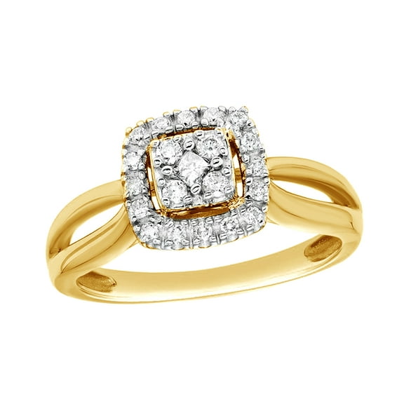 AFFY White Natural Diamond Square Halo Ring In 10k Yellow Gold (0.25 Cttw)