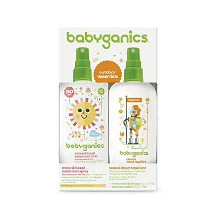 Babyganics Mineral-Based Baby Sunscreen Spray SPF 50, 6oz Spray Bottle + Natural Insect Repellent 6oz Spray Bottle Combo