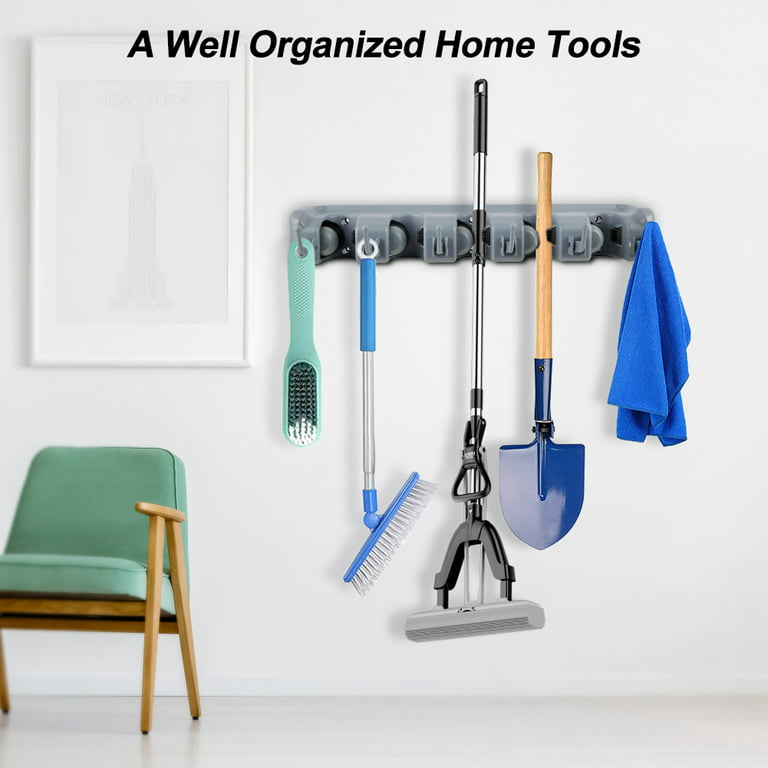 Mop Broom Holder Wall Mount Broom Hanger Holds Up to 6 Tools Cleaning  Organizer