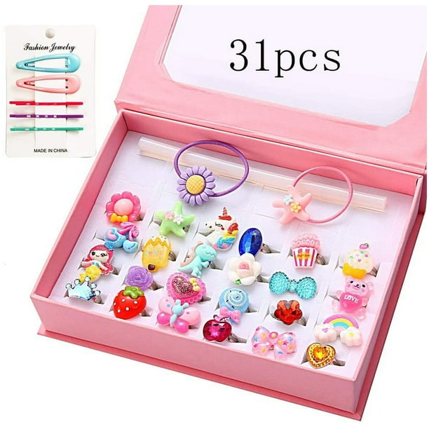 EverDirect 24Pcs Little Girls Jewelry Rings with Box, Little Girls