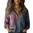 thumbnail image 2 of Bovemsi Women Cotton Shirt Printed Fashion Down Shirts Casual Tops Long Sleeve Blouse, Blue Women's Summer Shirts, 3XL, 2 of 4