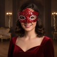 thumbnail image 5 of Jiibva Red Rhinestone Venetian Masquerade Half Face Eye Mask Halloween Costume, 5 of 7