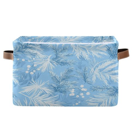 Light Blue Pine Leaves Foldable Storage Basket Canvas Fabric Foldable Storage Bins with Handles Open Home Storage Bins Boxes for Toy Book Shelf Closet Baskets