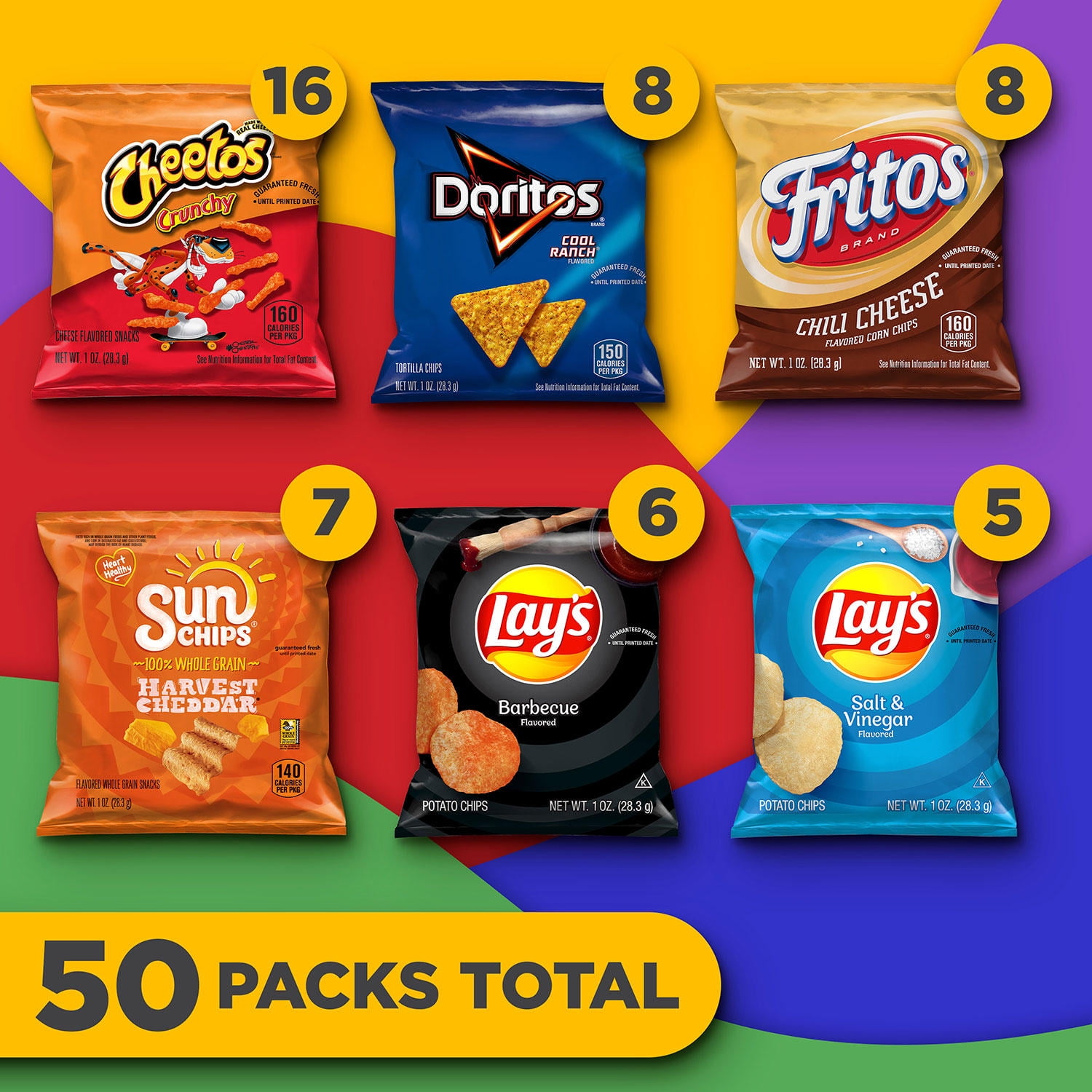 Frito-Lay Flavor Mix Chips Variety Pack, 50 Count, Individually Wrapped Snacks