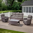 thumbnail image 3 of POCASSY Patio Furniture Set with 6-inch Extra Thick Cushions, High Back Brown Wicker Outdoor Conversation Set with 1 Sofa Couch, 2 Swivel Glider Chairs, and 1 Coffee Table, Gray Cushion, 3 of 13