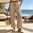 thumbnail image 2 of ATOYSOY Striped Print Linen Pants Women Drawstring Waist Side Inseam Pocket Breathable Woven Trousers For Home Outdoor Beach Everyday Casual Bottoms, 2 of 9