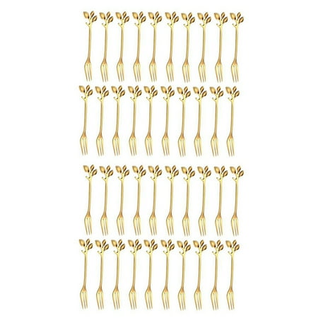 

40Pcs Stainless Steel Flatware Fruit Fork Dinnerware Appetizer Dessert Fork Kitchen Leaf Shape