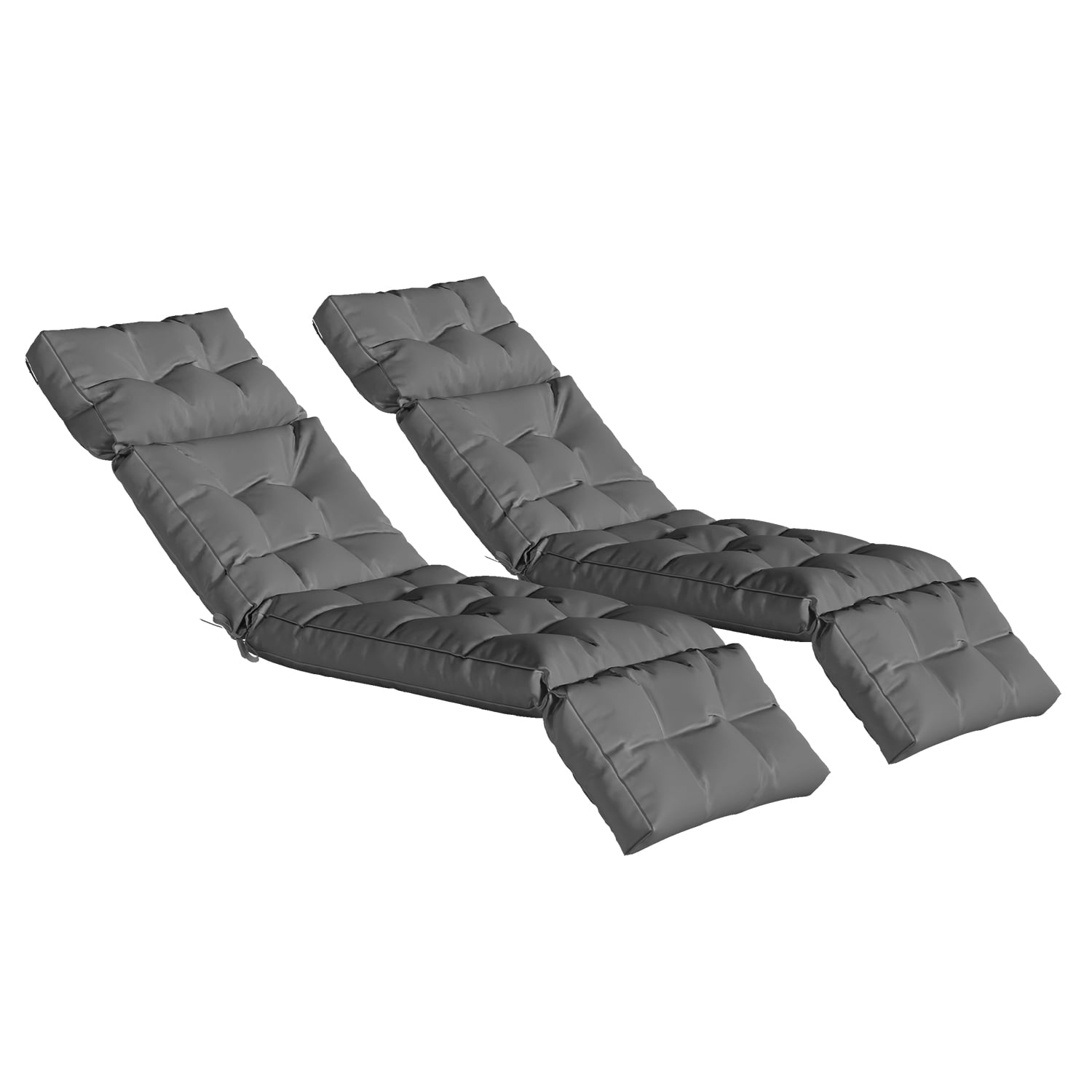 BaPiPro Set of 2 Upgraded 4-Segment Chaise Lounge Cushions, All-Weather Tie Fastened Pads with Plush PP Cotton, for Patio, Poolside & Balcony, Gray
