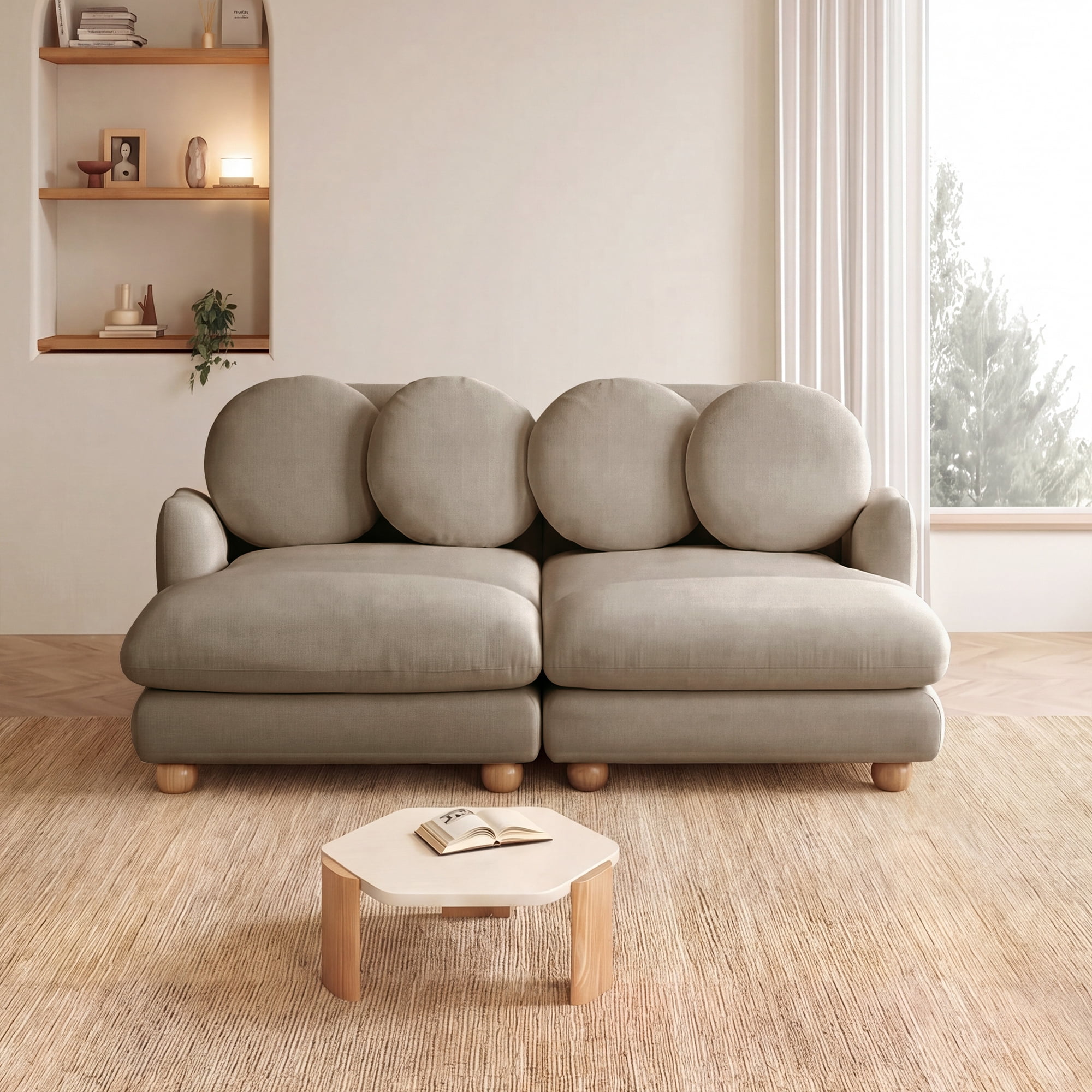 68" 4 Seater Comfy Chenille Modular Sectional Sofa Couch with 4 Throw Pillows and 2 Ottoman