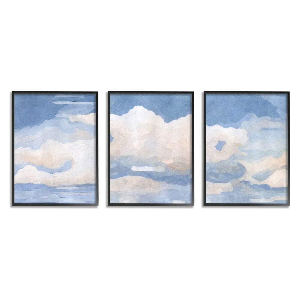Stupell Industries Sky Blue Cloud Scape Traditional Nature Painting Framed Wall Art Design by Emma Caroline, 3 Piece, 16" x 20", Black Framed
