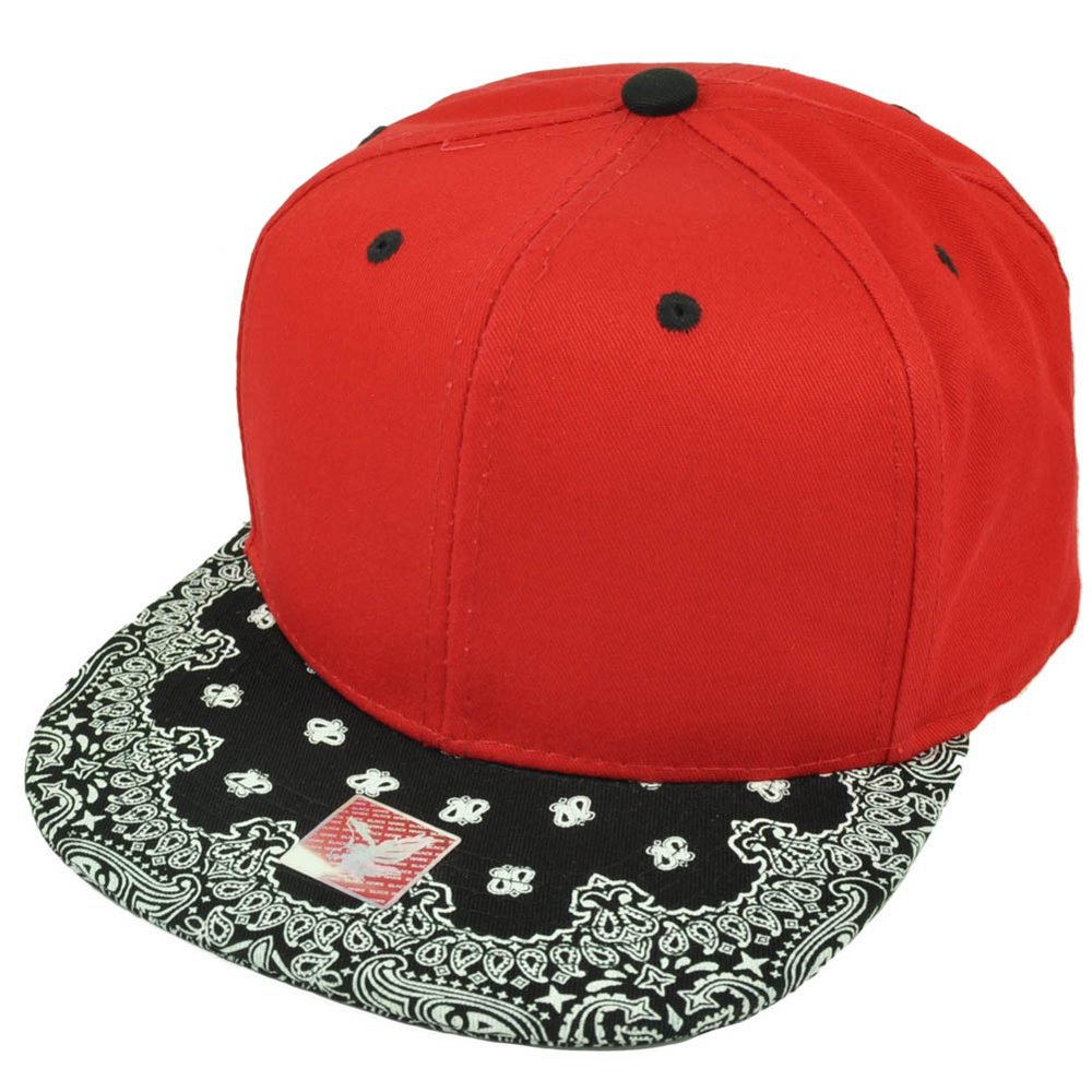 Red Blank Plain Solid Bandana Flat Bill Hat Cap Snapback Black