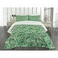 thumbnail image 3 of Ambesonne East Quilted Bedspread Set 3 Pcs, Classical Retro Green Swirls, King Size, Black and Green, 3 of 5