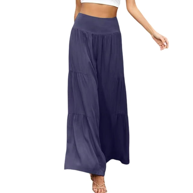 MAWCLOS Pantalon Palazzo Taille Haute pour Femmes, Bleu Foncé, TG