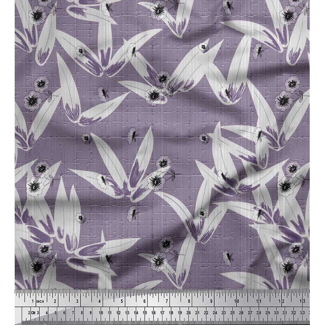 Soimoi Velvet Fabric Texture,Leaves & Black Sketch Flower Fabric Prints By Yard 58 Inch Wide