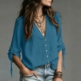 thumbnail image 5 of dazeni Oversized Blouse for Women Ruched Drawstring Long Sleeve Tops Loose Fit V Neck Shirts Casual Dressy Top Navy Large, 5 of 6