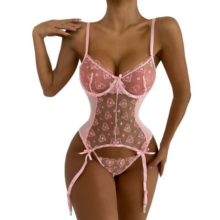 

Women Fashion Print Mesh Lingerie Lace Lingerie Two Pieces Set Underwear