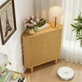 thumbnail image 4 of Fluted Floor Corner Kitchen Cabinet, Wooden Freestanding Cabinets Organizer with Door, Side Storage Organizer for Living Room, Dining Room, Bathroom Natural, 4 of 8