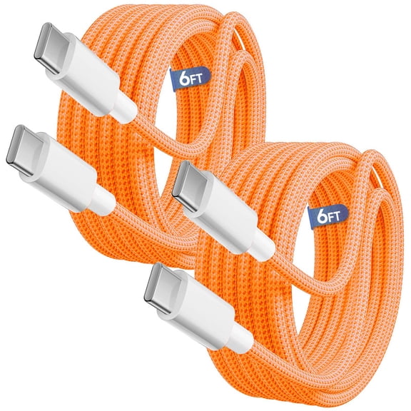 Ttech 2 Pack 60W USB-C to USB-C Fast Charger Charging Cable Compatible with iPhone 17 / 16 / 15 Pro Max Air models, iPad, MacBook, AirPods, Car Play, Universal Type-C Cord Data and Sync (6ft, Orange)