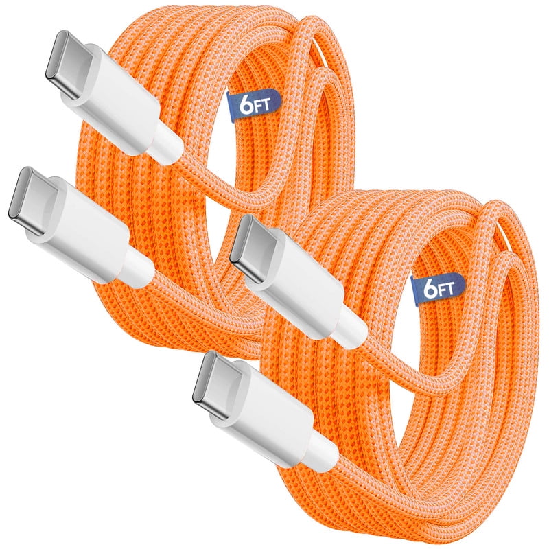 Ttech 2 Pack 60W USB-C to USB-C Fast Charger Charging Cable Compatible with iPhone 17 / 16 / 15 Pro Max Air models, iPad, MacBook, AirPods, Car Play, Universal Type-C Cord Data and Sync (6ft, Orange)