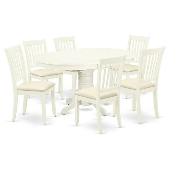 Atlin Designs 7-piece Wood Dining Set with Oval Table in Linen White