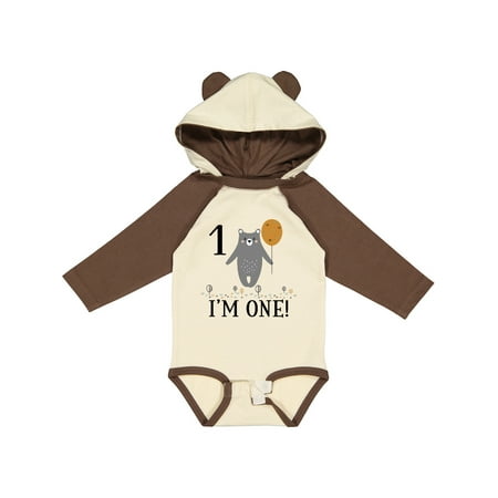

Inktastic 1st Birthday Woodland Bear 1 Year Old Gift Baby Boy or Baby Girl Long Sleeve Bodysuit